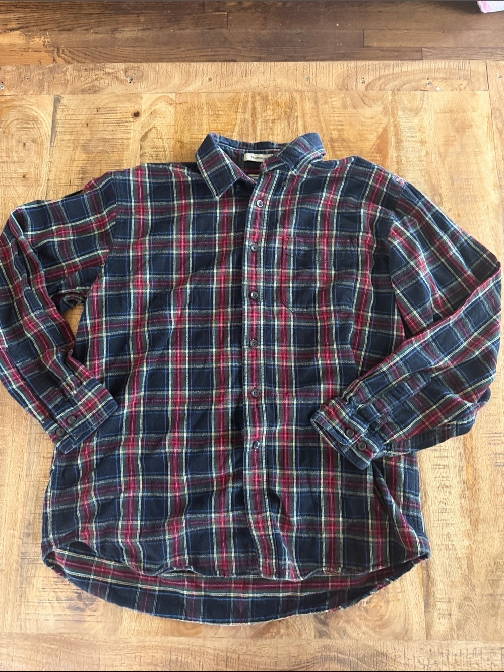 L.L. Bean Navy and Red Plaid Button-Down Shirt